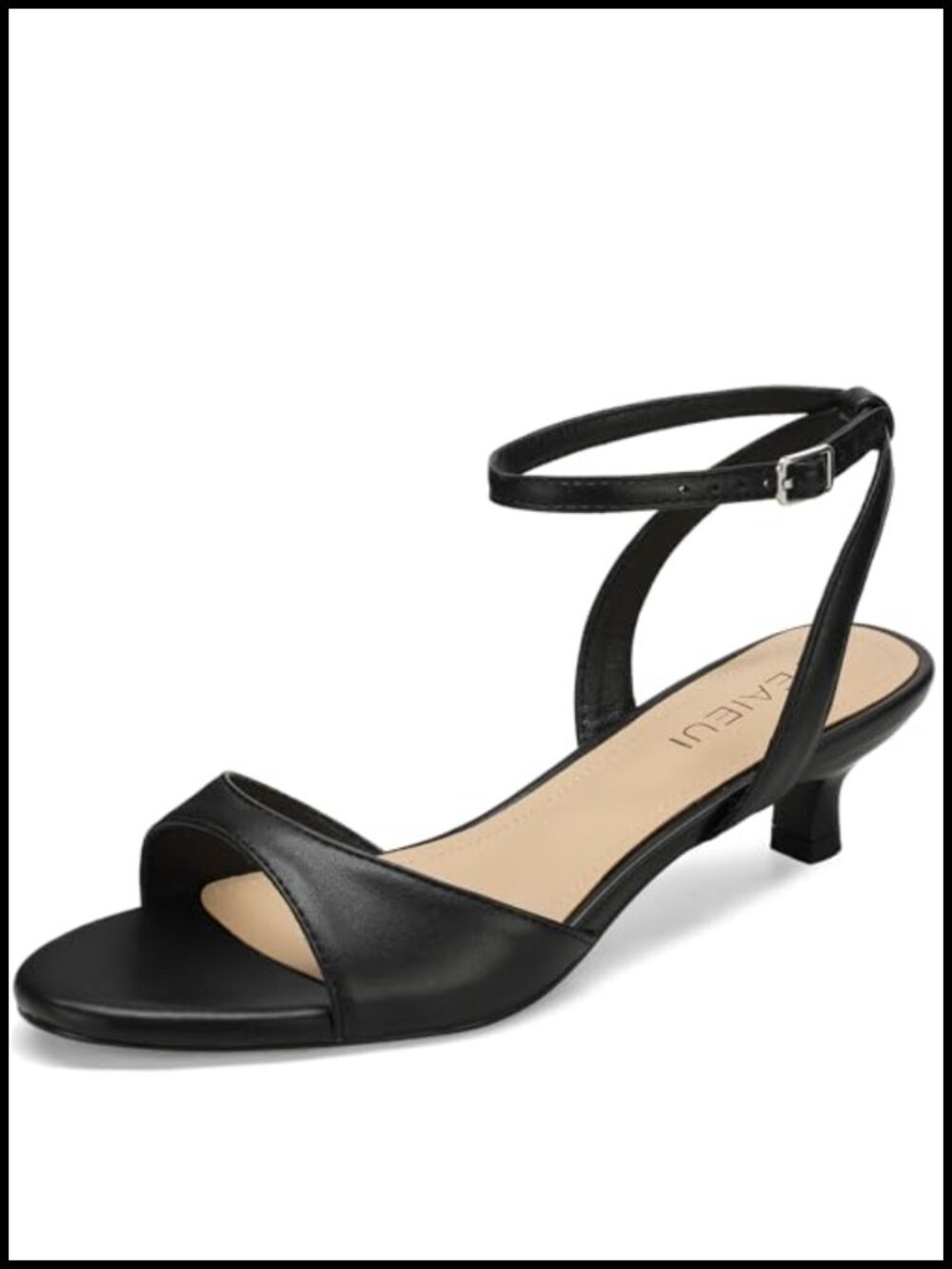 Kitten Heels for Women Round Open Toe Strappy Ankle Strap Low Heel Sandals